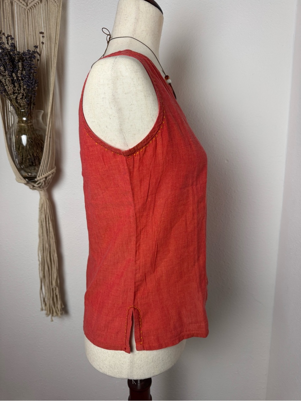 fabindia Red Sleeveless Embroidered Linen Tank - Picture 3 of 4